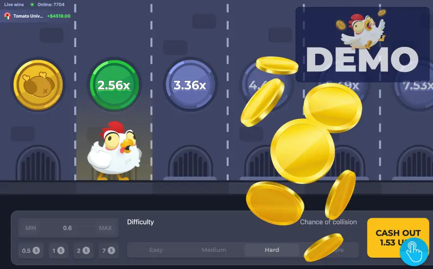 Demo version of the Chicken Road game by InOut